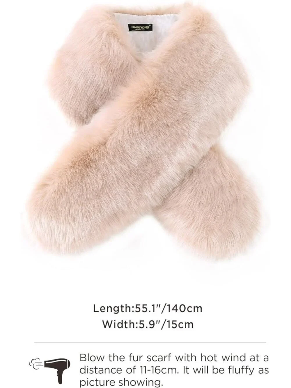 Babeyond Women's Light Camel Faux Fur Shawl Synthetic Stylish Collar Wrap Scarf - Picture 5 of 5